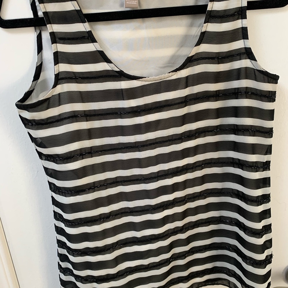 Banana Republic Beaded Black & White Striped Tank